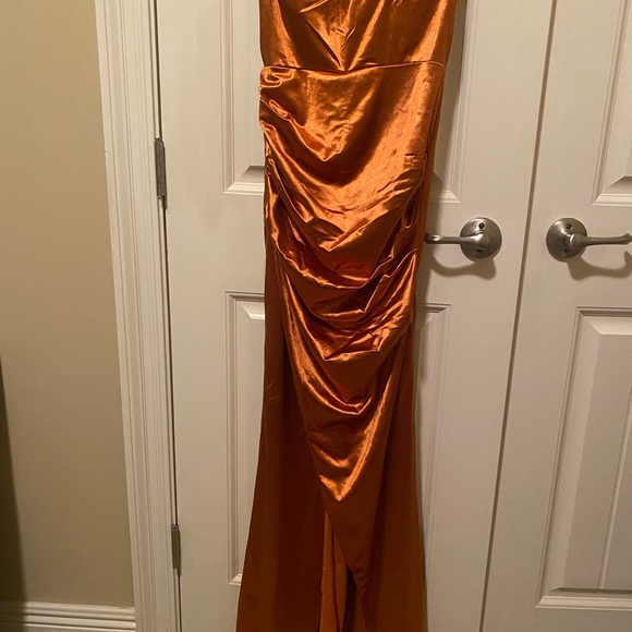 Burnt Orange Ruched Bustier Cocktail Dress-Size S - Picture 2 of 4